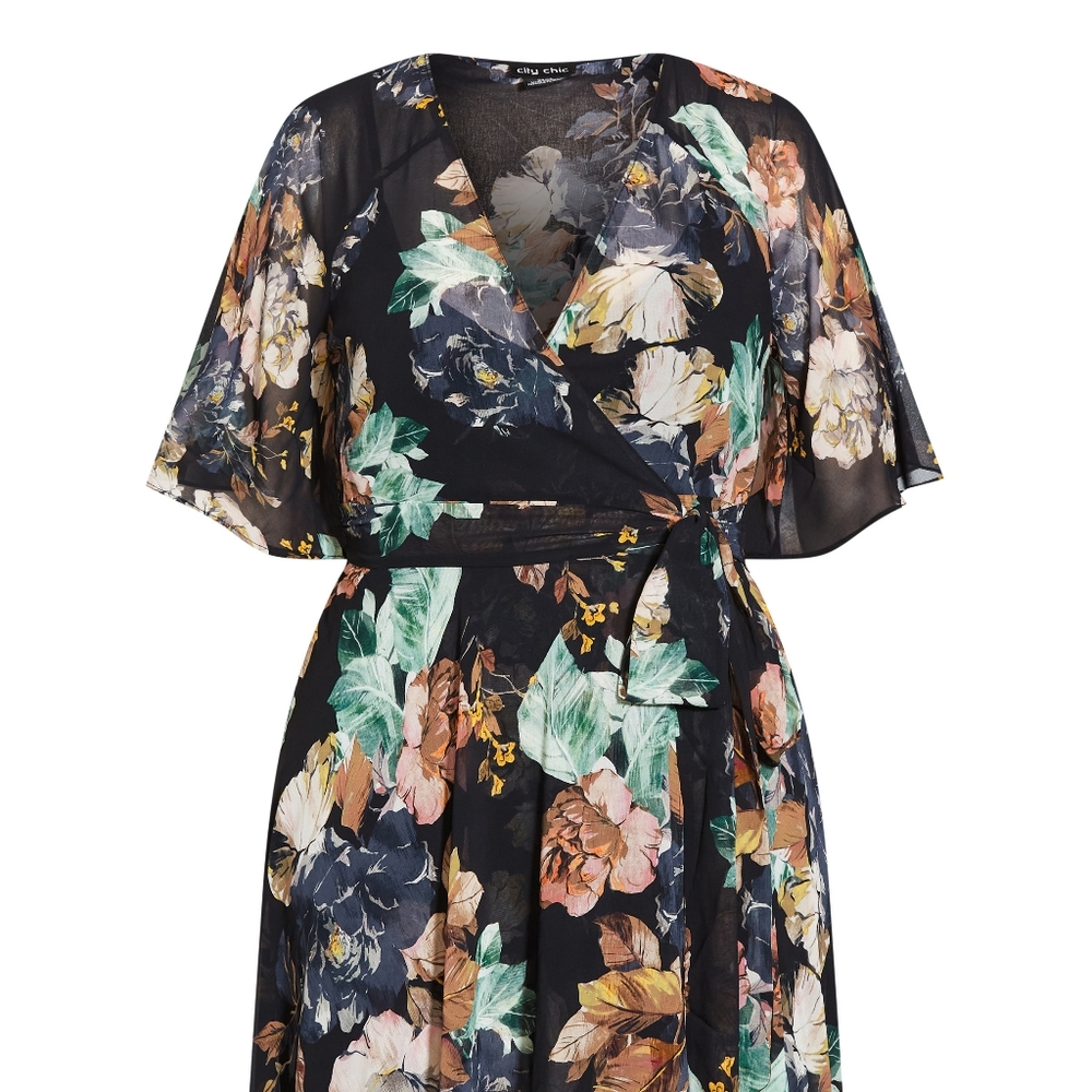 💥PRICE DROP💥 NWT Black Floral Midi Wrap Dress - Picture 3 of 14